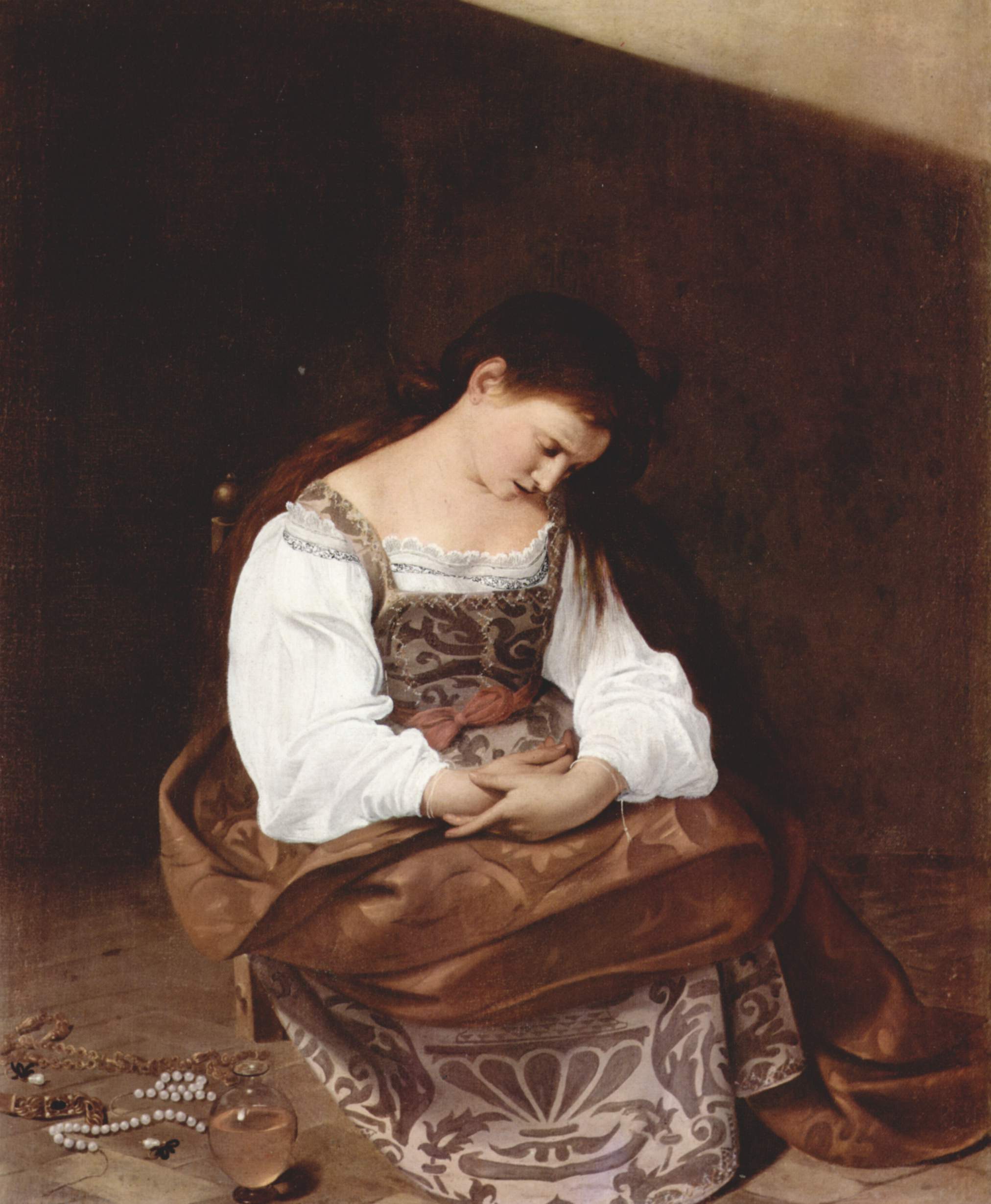 Caravaggio, Penitent Magdalene, around 1594, a young woman seated alone in muted light, her hair down and her hands folded in her lap
